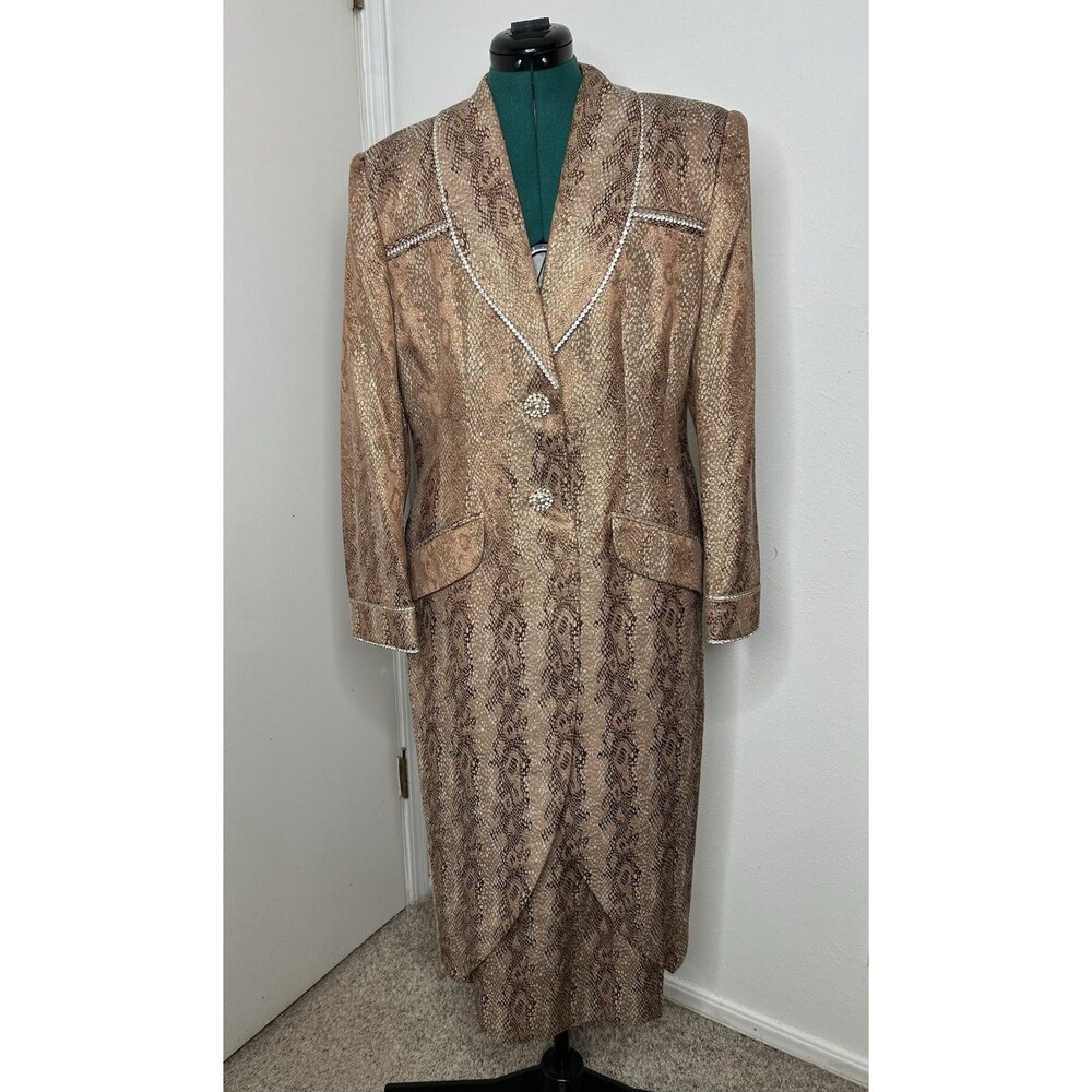 Givoldi Couture NY Women's 10 Long Jacket and Skirt Gold Pink Shimmer Embellish